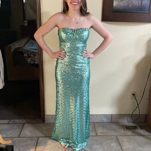 Aqua blue green sequin sheath dress size small
